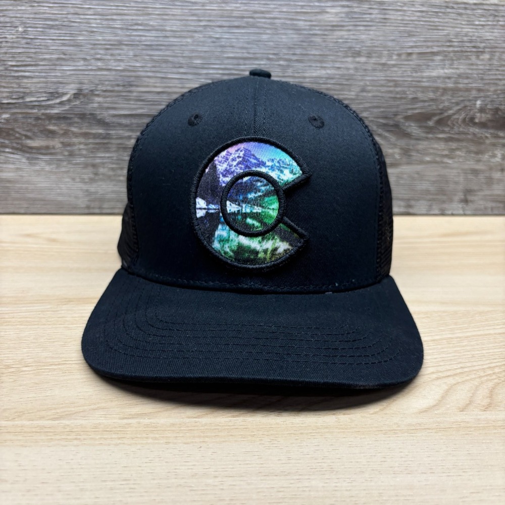 Colorado Limited Hat Cap Snap Back Black Trucker Rocky Mountains CO State Logo